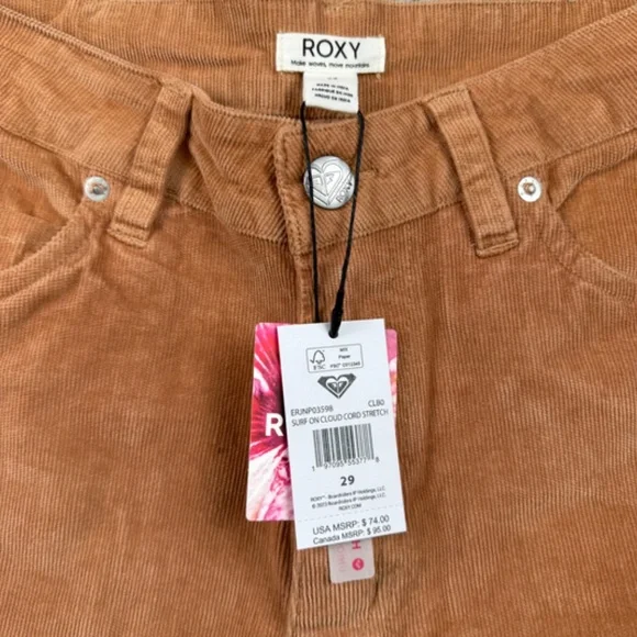 Roxy NEW Surf In Cloud Corduroy Pants in Camel Women's Wide Leg High Waist 29 - Picture 7 of 10